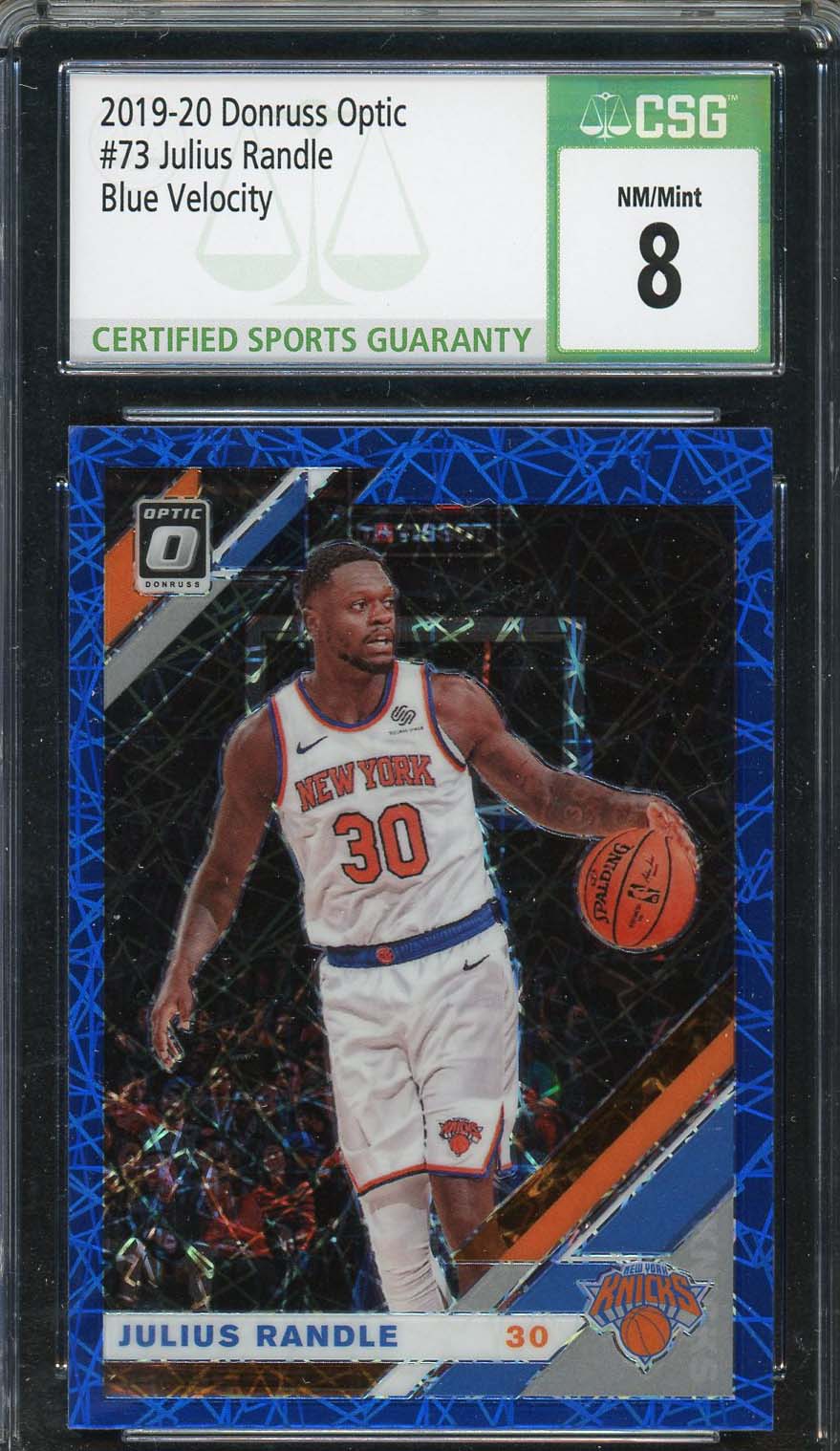 Julius Randle 2019-20 Donruss Optic Blue Velocity Basketball Card #73 CSG 8 Julius Randle 2019-20 Donruss Optic Blue Velocity Basketball Card #73 CSG 8