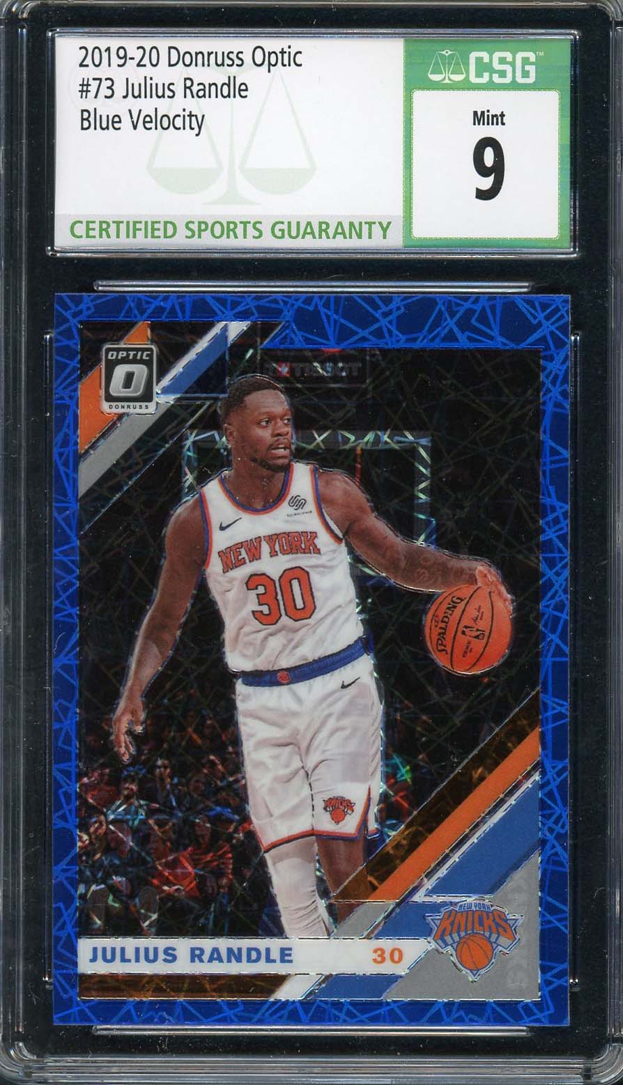 Julius Randle 2019-20 Donruss Optic Blue Velocity Basketball Card #73 CSG 9 Julius Randle 2019-20 Donruss Optic Blue Velocity Basketball Card #73 CSG 9