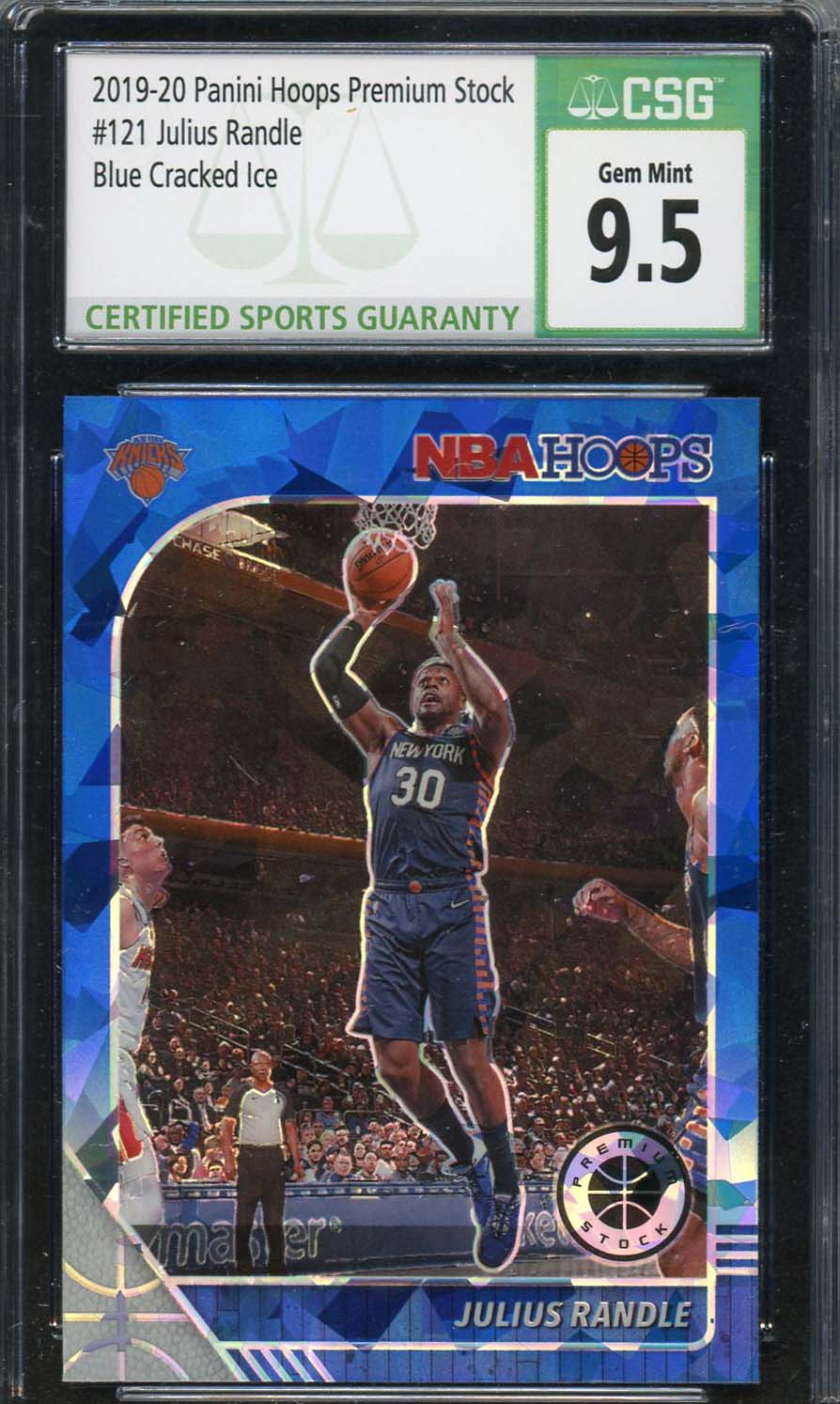 Julius Randle 2019-20 Panini Hoops Premium Stock Blue Cracked Ice #121 CSG 9.5