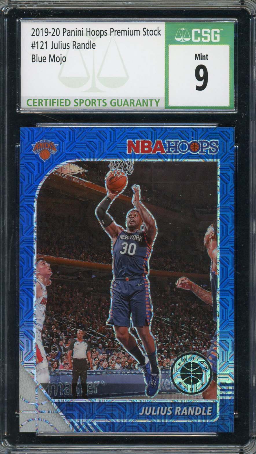 Julius Randle 2019-20 Panini Hoops Premium Stock Blue Mojo Card #121 CSG 9