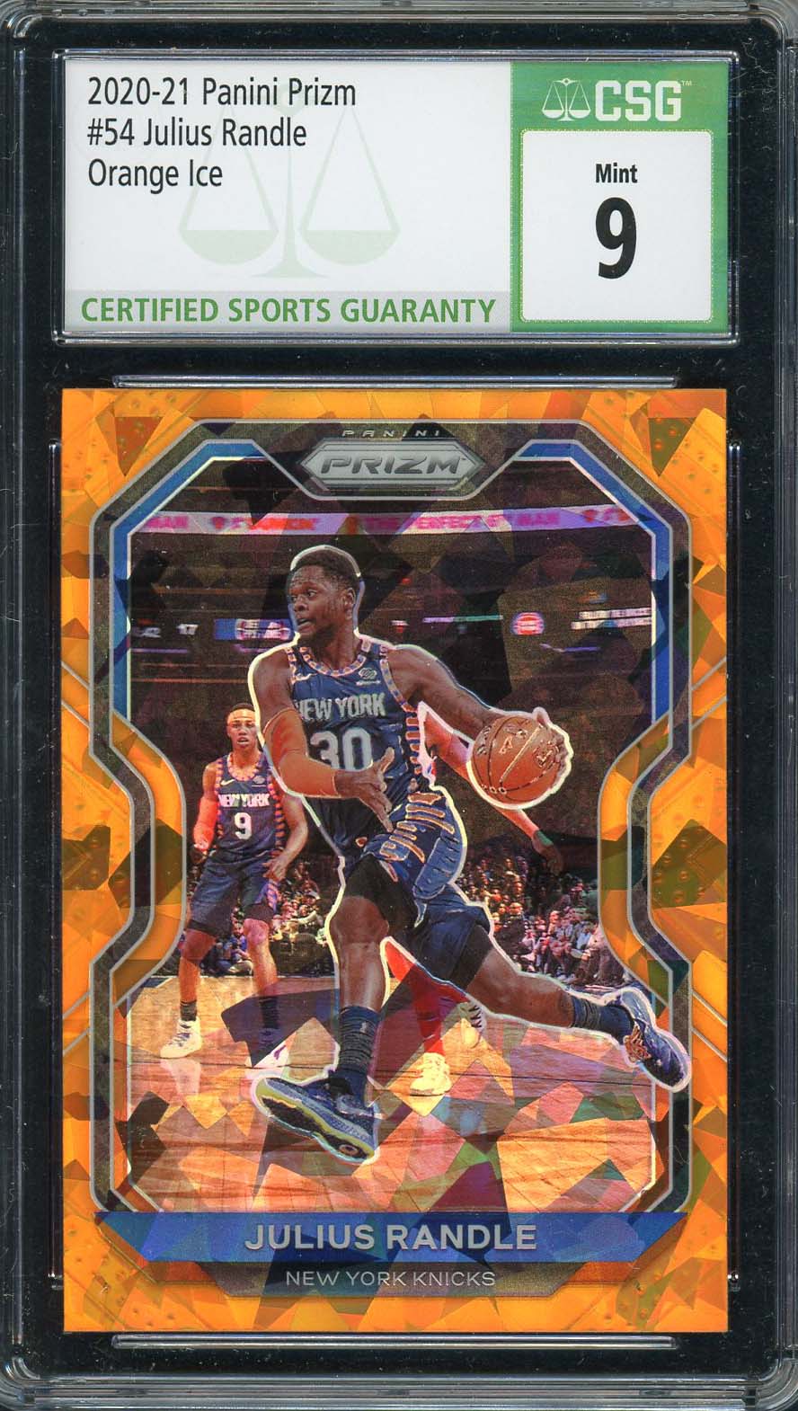 Julius Randle 2020-21 Panini Prizm Orange Ice Basketball Card #54 CSG 9