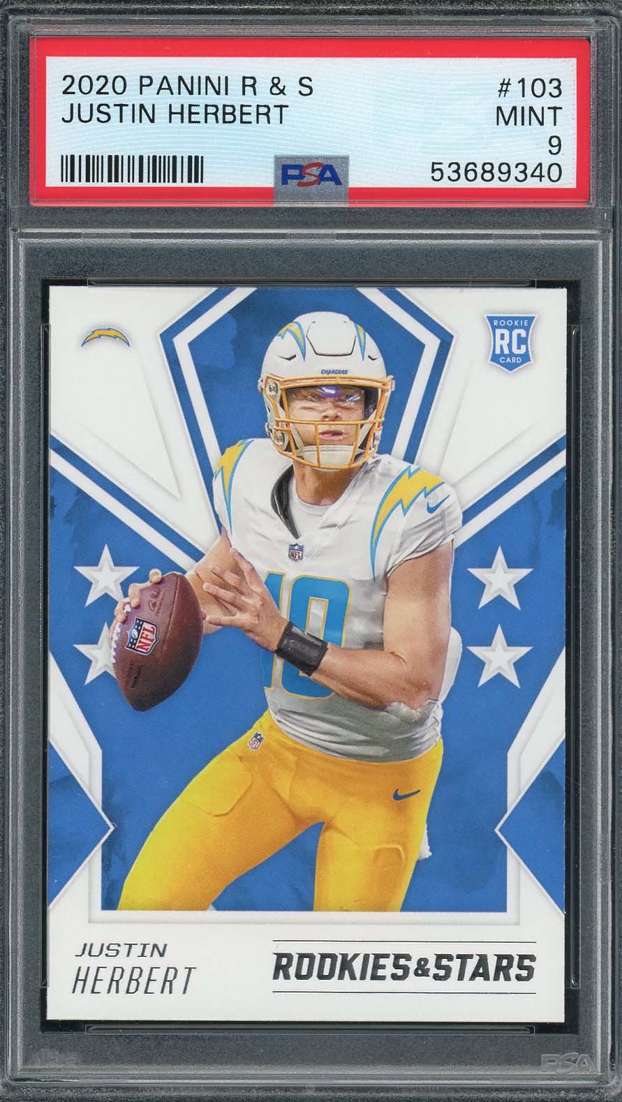 Justin Herbert 2020 Panini Rookies and Stars Rookie Card #103 Graded PSA 9