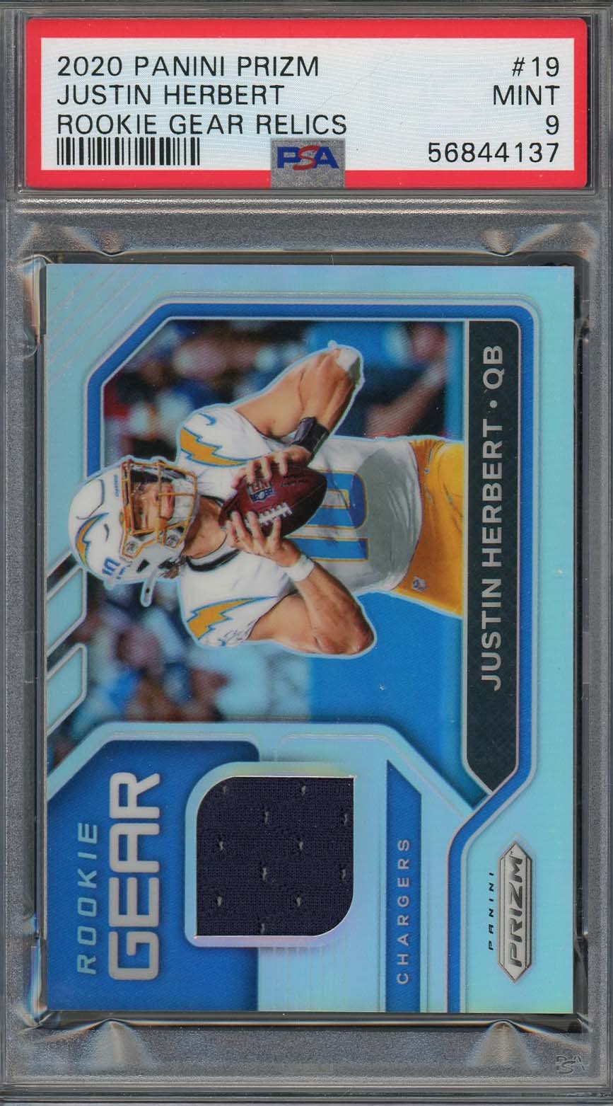 Justin Herbert 2020 Panini Prizm Rookie Gear Relics Silver Graded Card #19 PSA 9