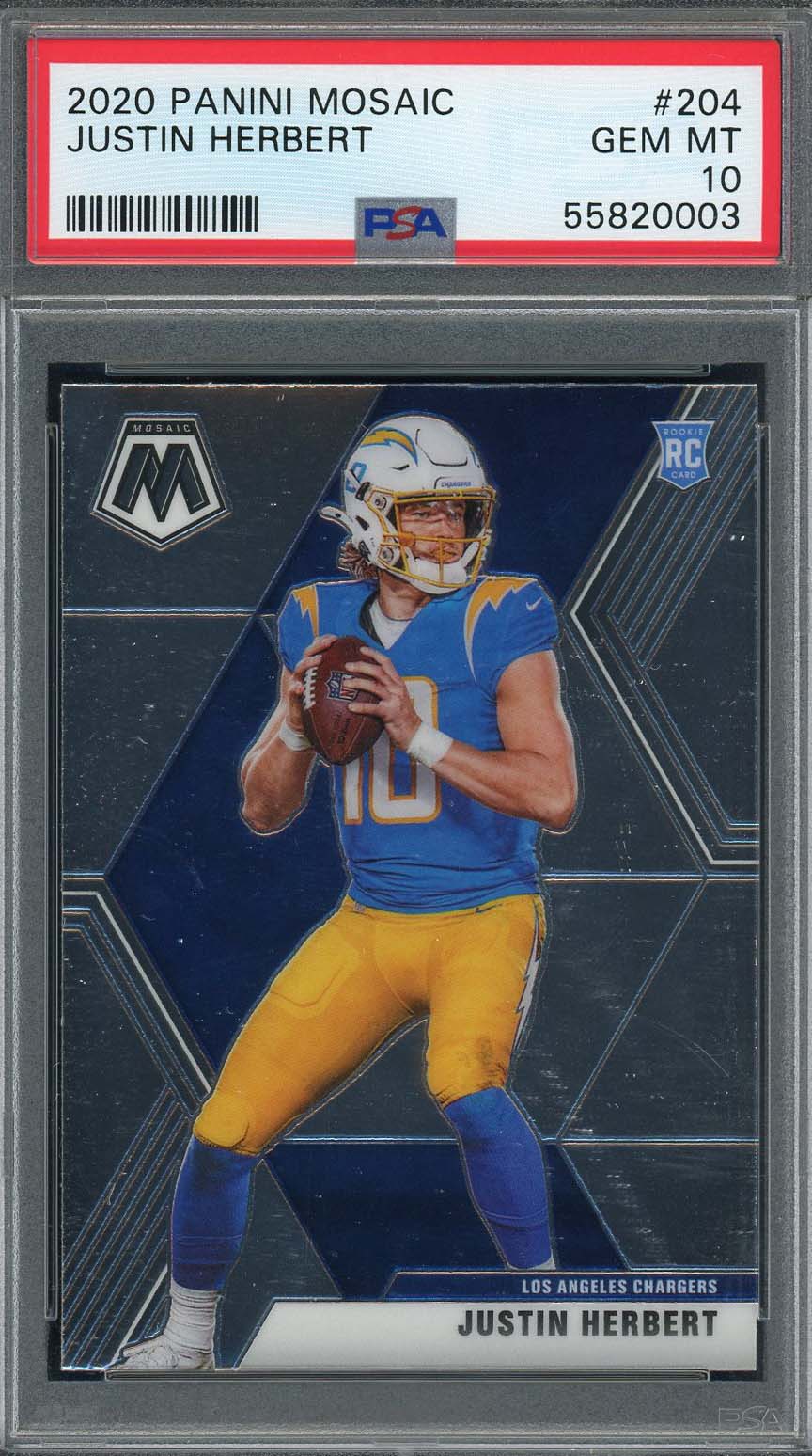 Justin Herbert 2020 Panini Mosaic Football Rookie Card RC #204 Graded PSA 10 Justin Herbert 2020 Panini Mosaic Football Rookie Card RC #204 Graded PSA 10
