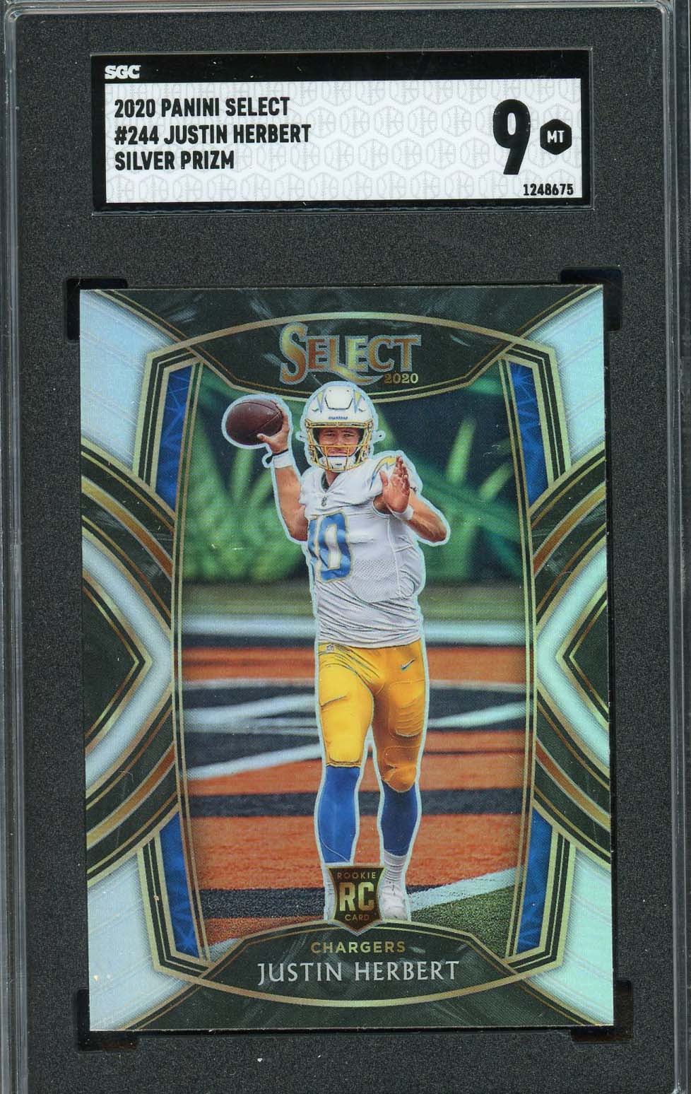 Justin Herbert 2020 Panini Select Silver Prizm Football Rookie Card RC #244 Graded SGC 9