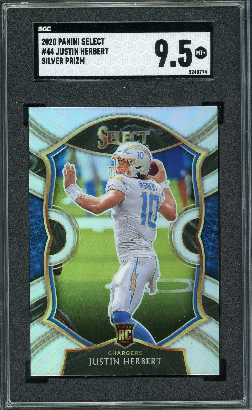 Justin Herbert 2020 Panini Select Silver Prizm Football Rookie Card RC #44 Graded SGC 9.5