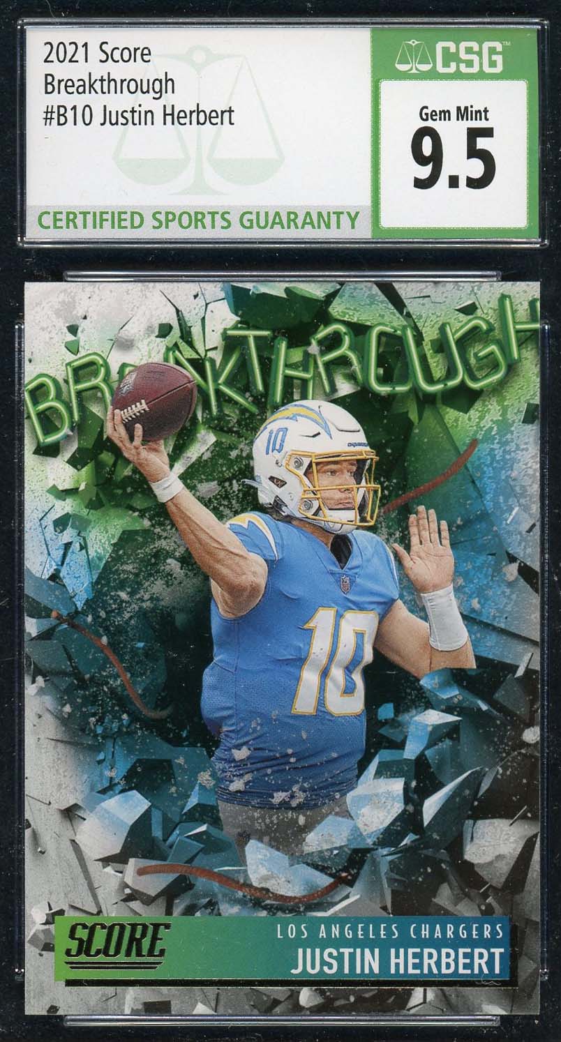 Justin Herbert 2021 Score Breakthrough Football Card #B10 Graded CSG 9.5