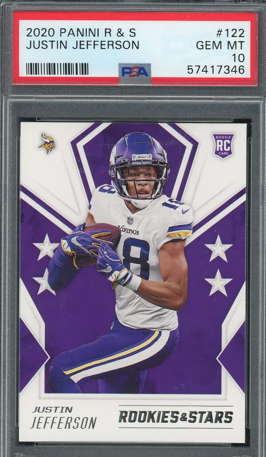 Justin Jefferson 2020 Panini Rookies & Stars Football Card RC #122 Graded PSA 10