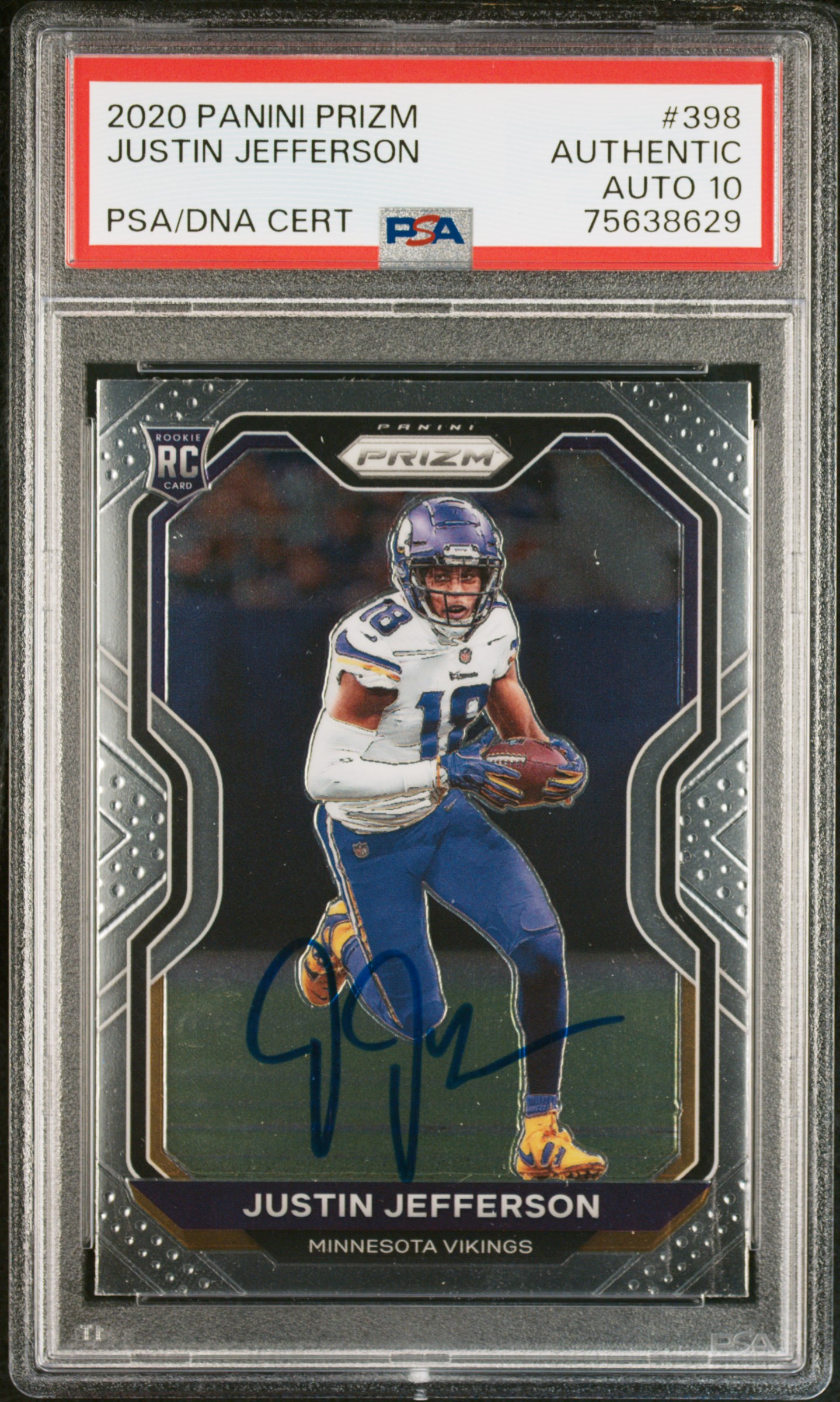 Justin Jefferson 2020 Panini Prizm Signed Rookie Card #398 Auto PSA 10 75638629