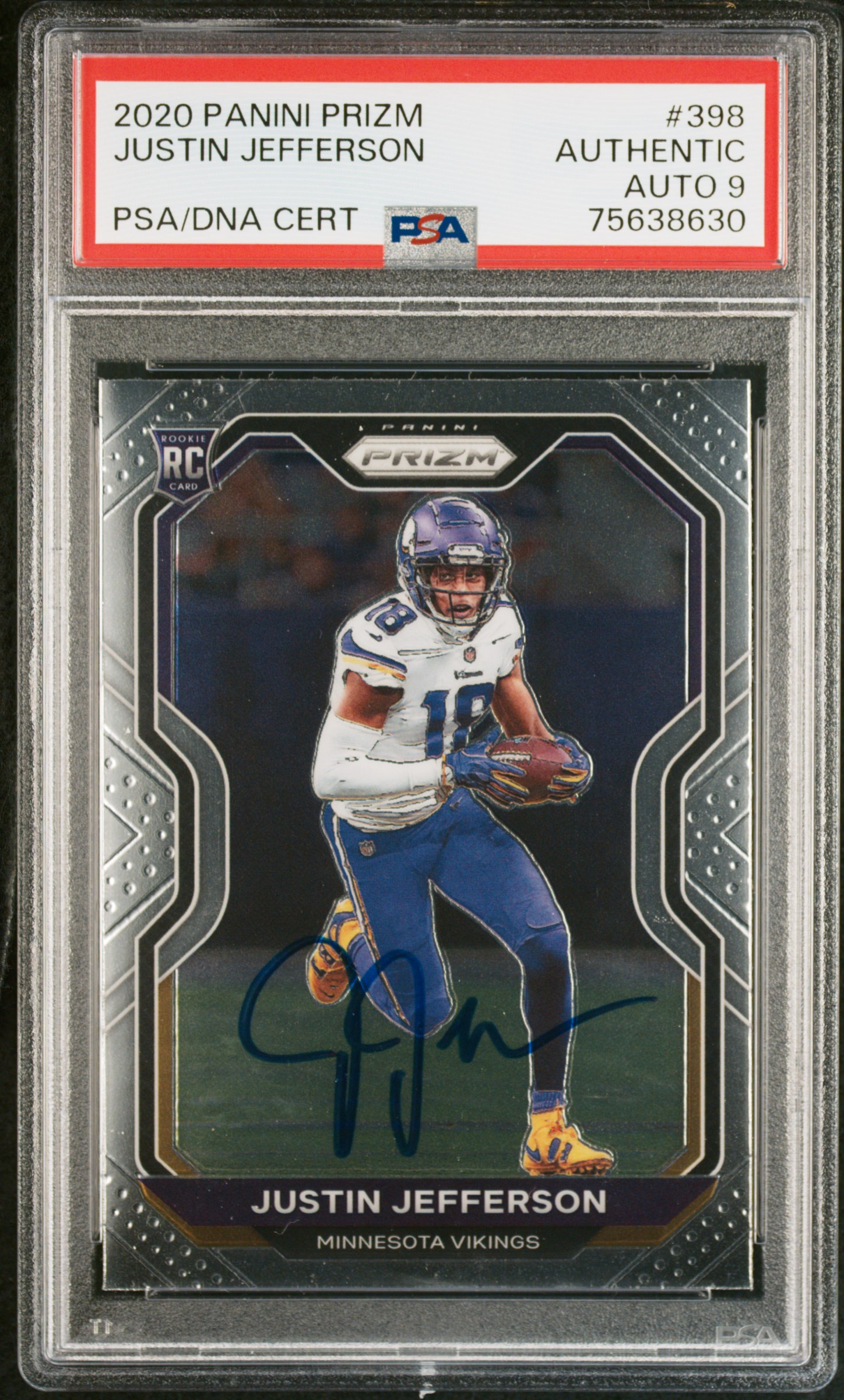 Justin Jefferson 2020 Panini Prizm Signed Rookie Card #398 Auto Graded PSA 9