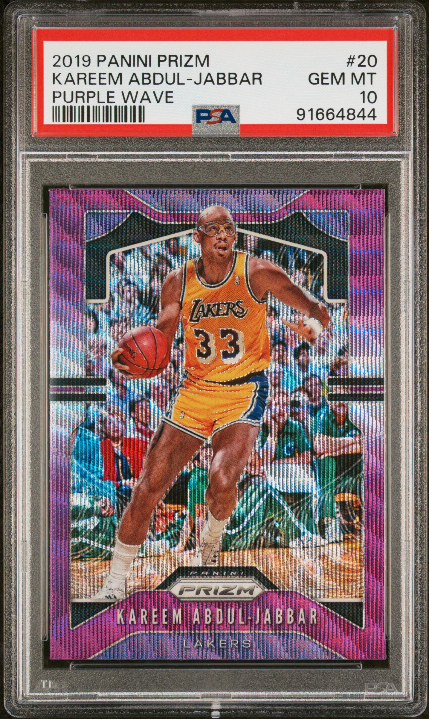Kareem Abdul-Jabbar 2019 Panini Prizm Purple Wave Card #20 Graded PSA 10