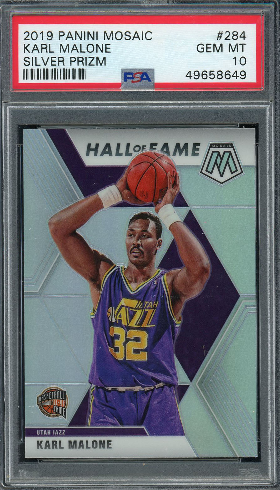 Karl Malone 2019 Panini Mosaic Silver Prizm Basketball Card #284 Graded PSA 10 GEM MINT