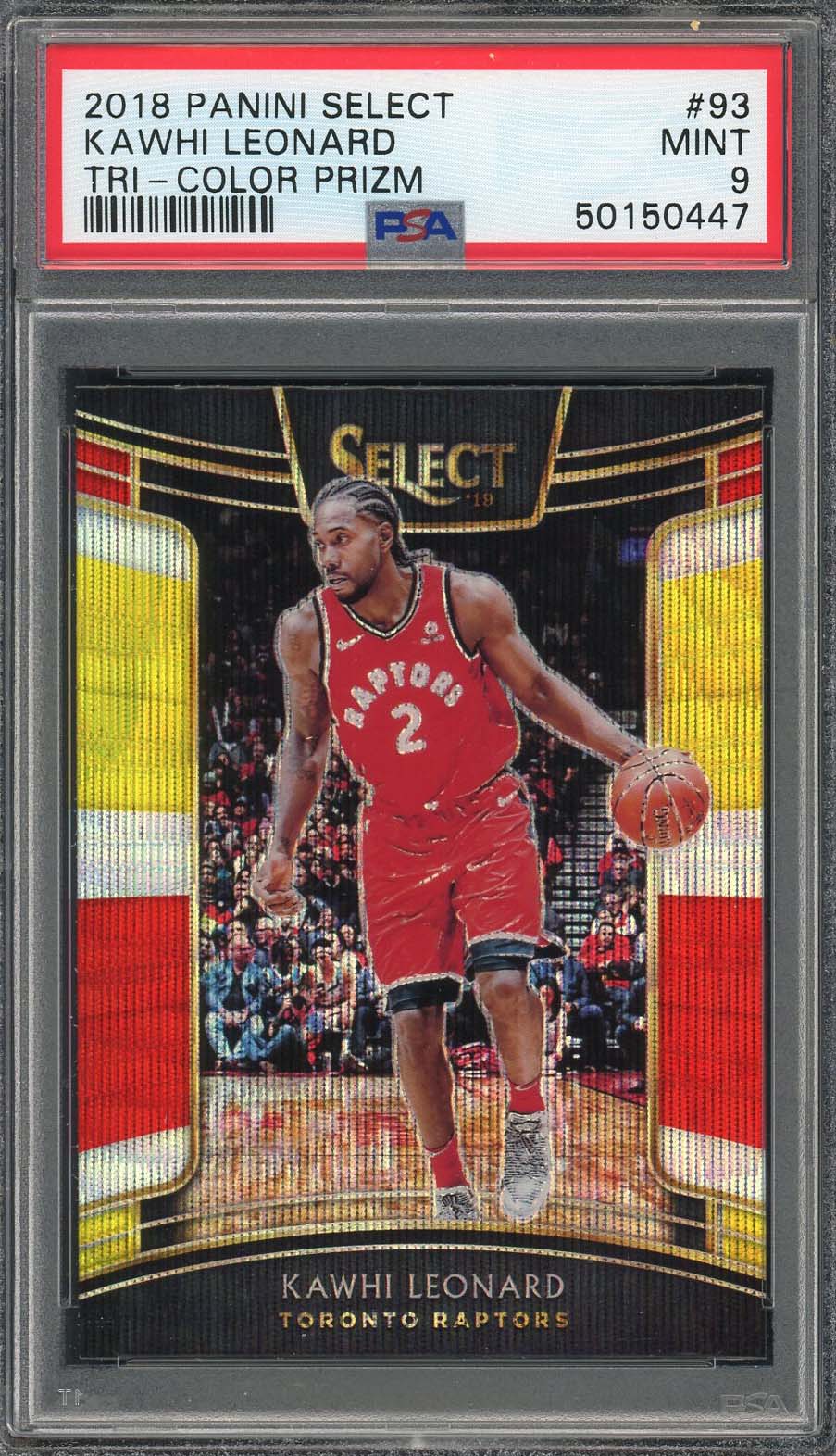 Kawhi Leonard 2018 Panini Select Tri-Color Prizm Basketball Card #93 Graded PSA 9