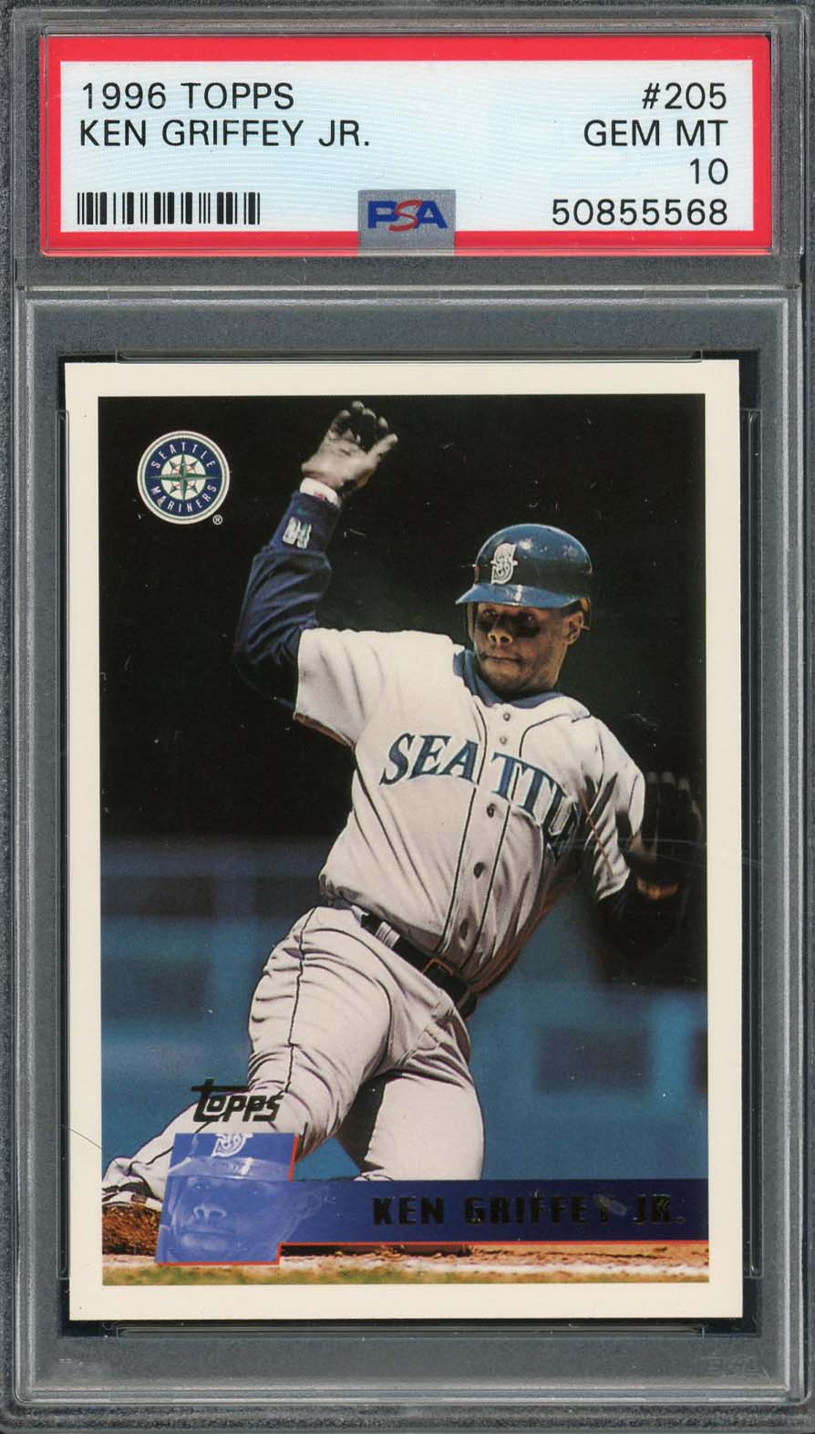 Ken Griffey Jr 1996 Topps Baseball Card #205 Graded PSA 10 GEM MINT