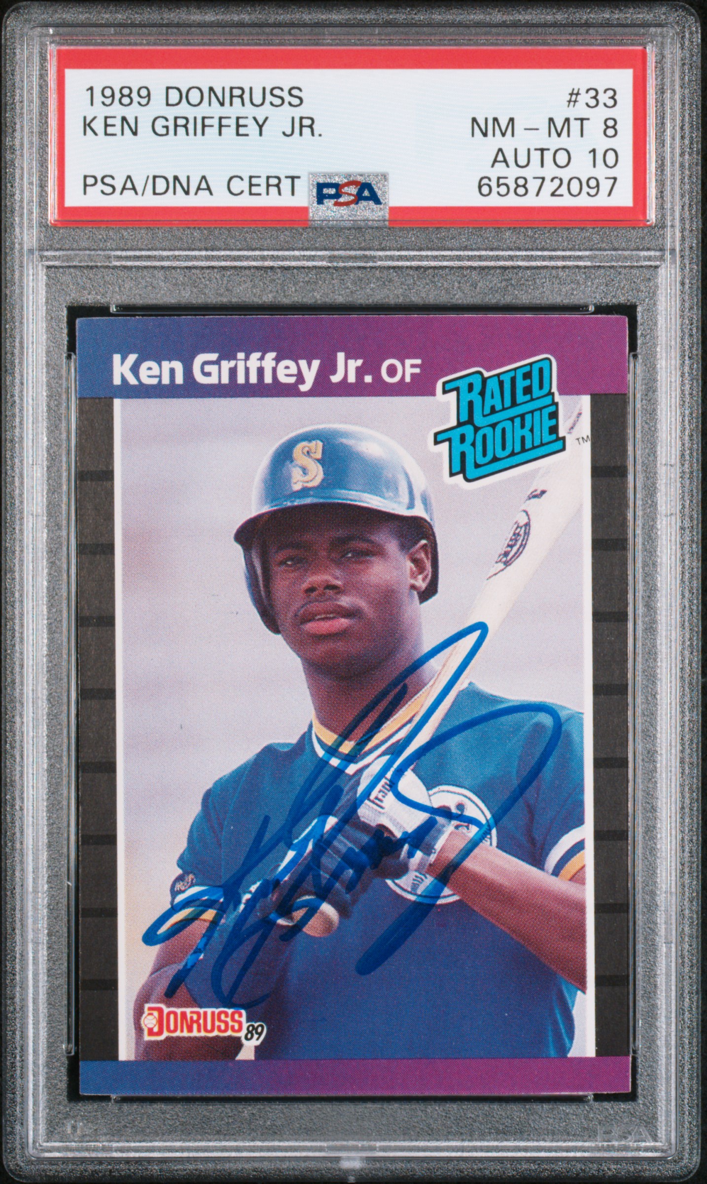 Ken Griffey Jr 1989 Donruss Signed Baseball Rookie Card #33 Auto Graded PSA 10