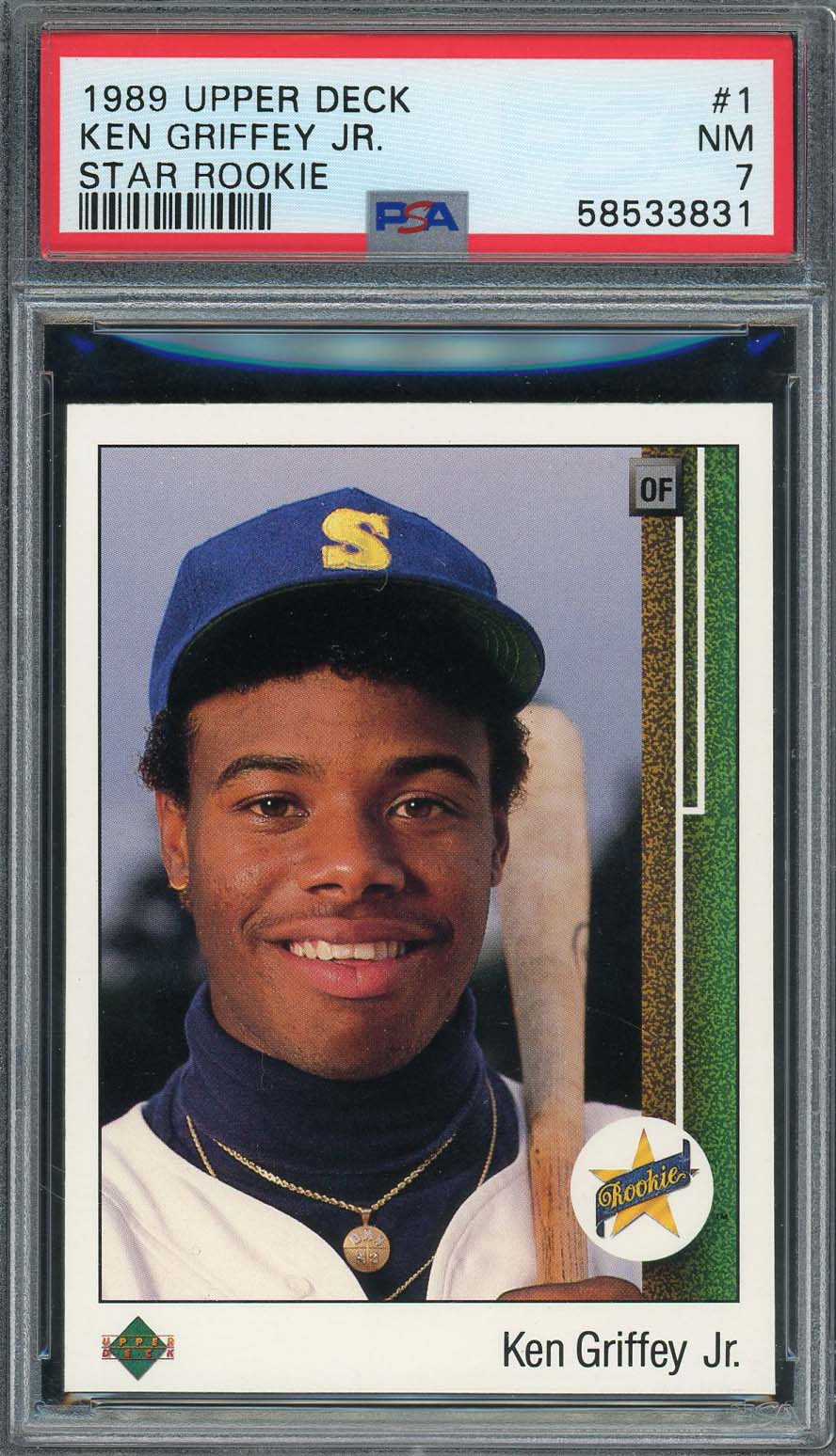 Ken Griffey Jr 1989 Upper Deck Baseball Star Rookie Card RC #1 Graded PSA 7 Ken Griffey Jr 1989 Upper Deck Baseball Star Rookie Card RC #1 Graded PSA 7