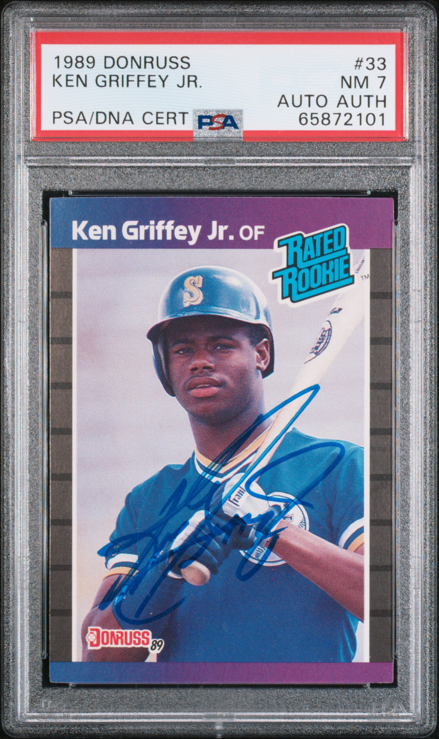 Ken Griffey Jr 1989 Donruss Signed Rookie Card #33 Auto Graded PSA 7 65872101