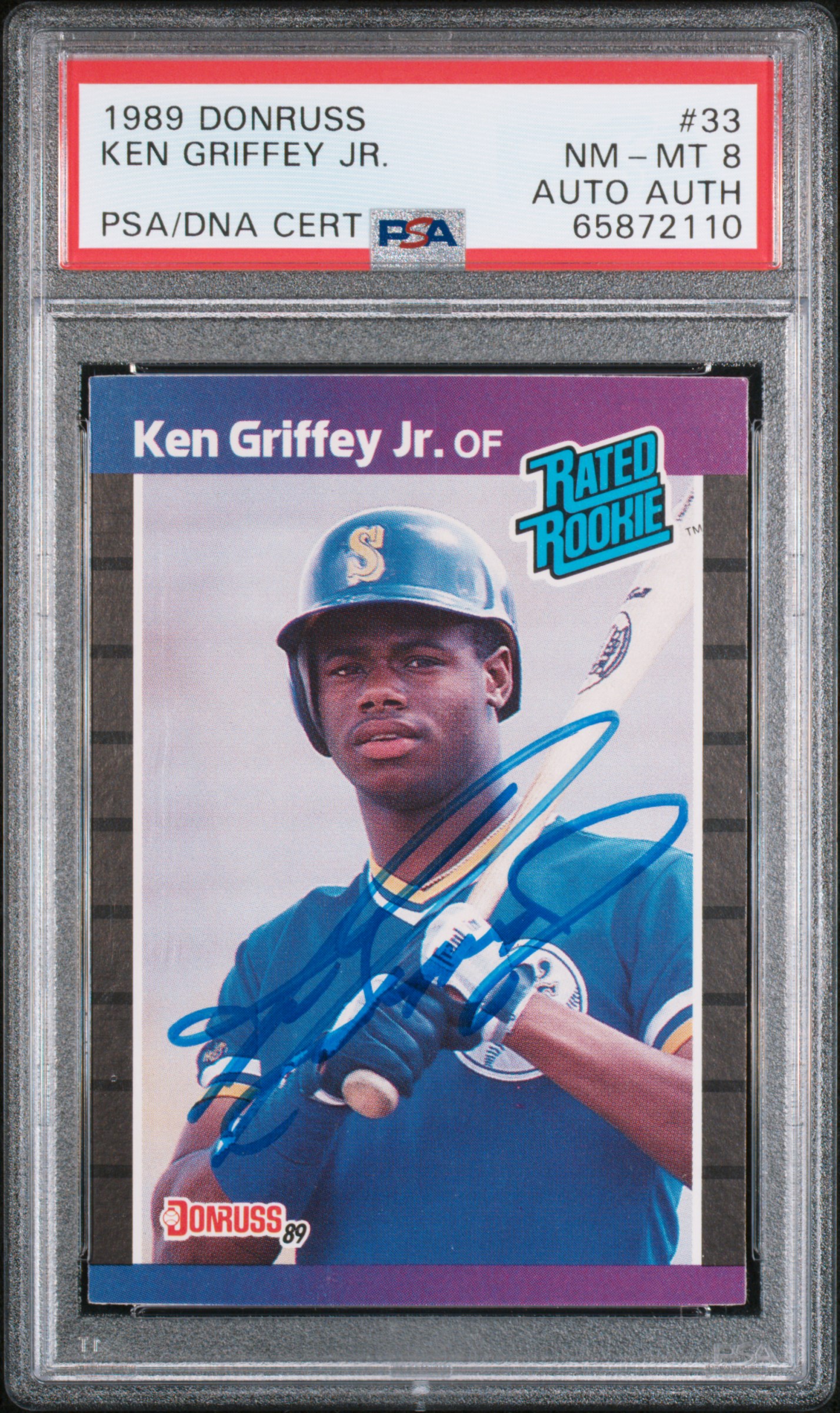 Ken Griffey Jr 1989 Donruss Signed Rookie Card #33 Auto Graded PSA 8 65872110