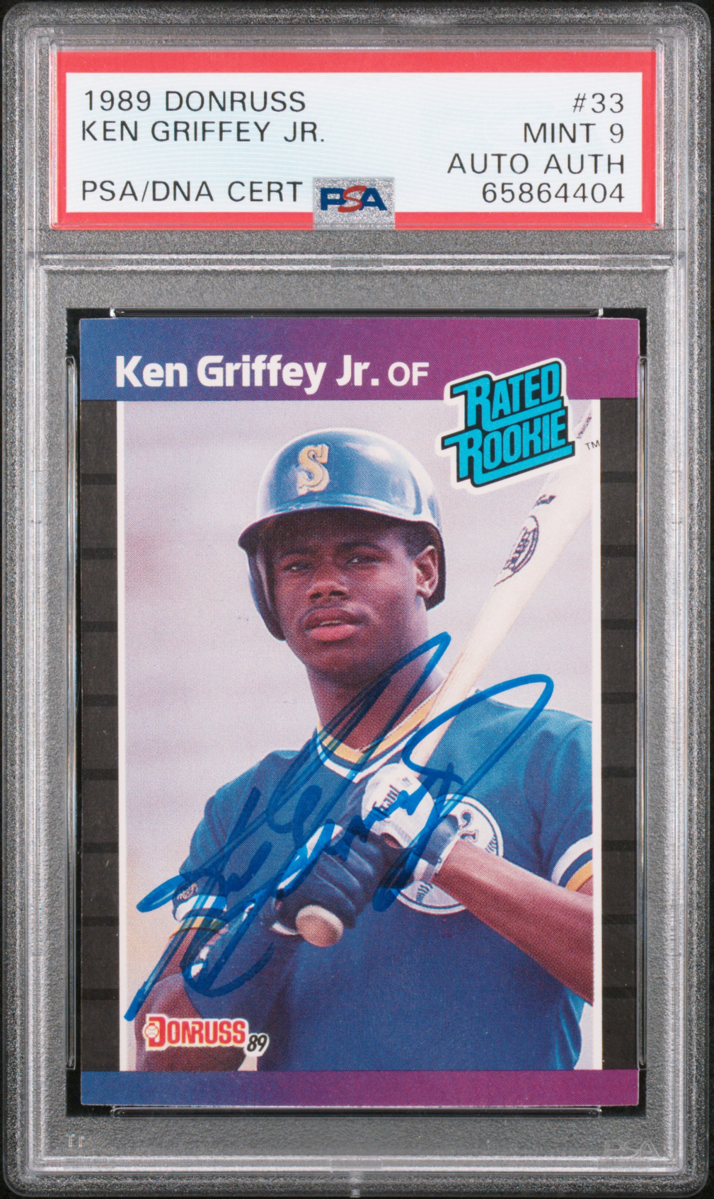 Ken Griffey Jr 1989 Donruss Signed Rookie Card #33 Auto Graded PSA 9 65864404