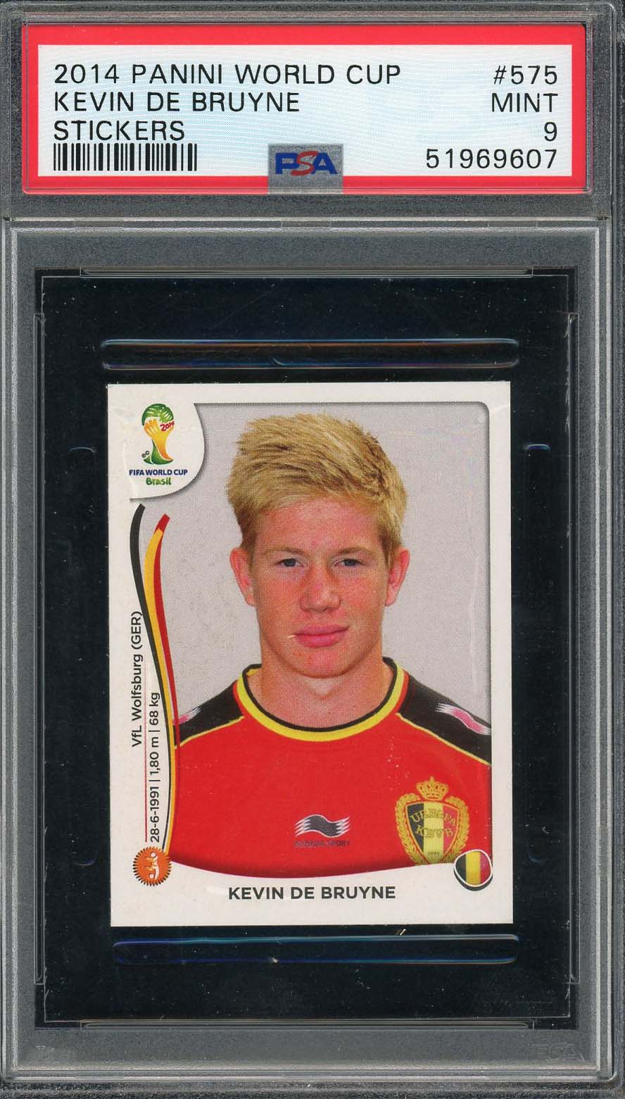 Kevin De Bruyne 2014 Panini World Cup Stickers Card #575 PSA 9 Kevin De Bruyne 2014 Panini World Cup Stickers Card #575 PSA 9
