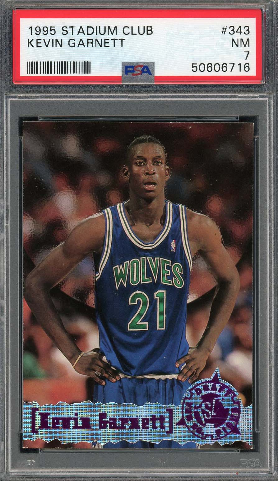 Kevin Garnett 1995 Stadium Club Basketball Rookie Card #343 Graded PSA 7 Kevin Garnett 1995 Stadium Club Basketball Rookie Card #343 Graded PSA 7