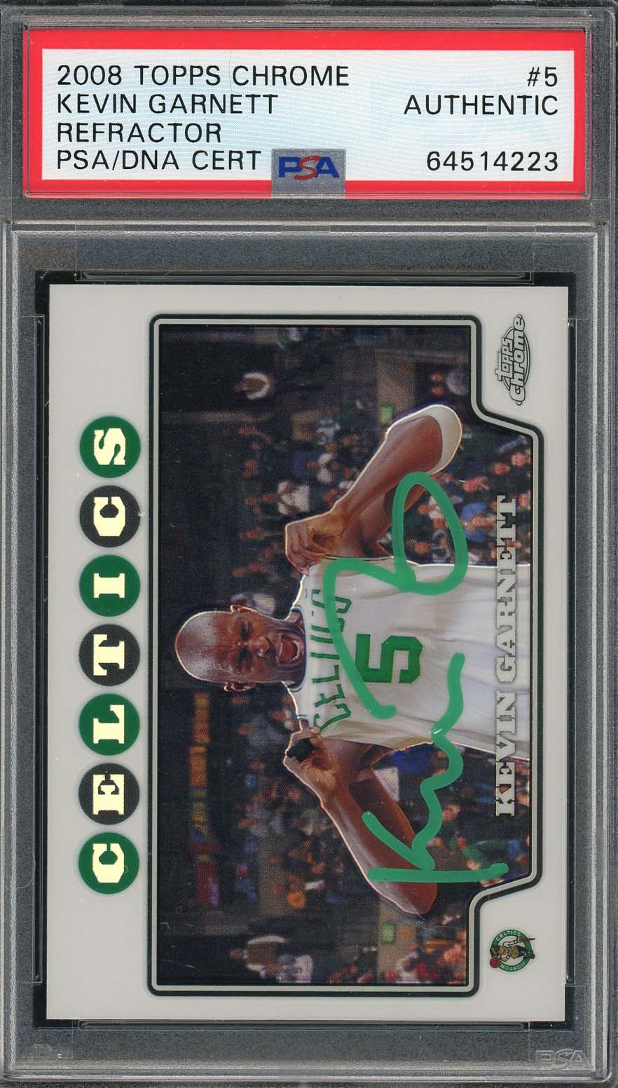 Kevin Garnett Autographed 2008 Topps Chrome Refractor Signed Card #5 PSA Auto