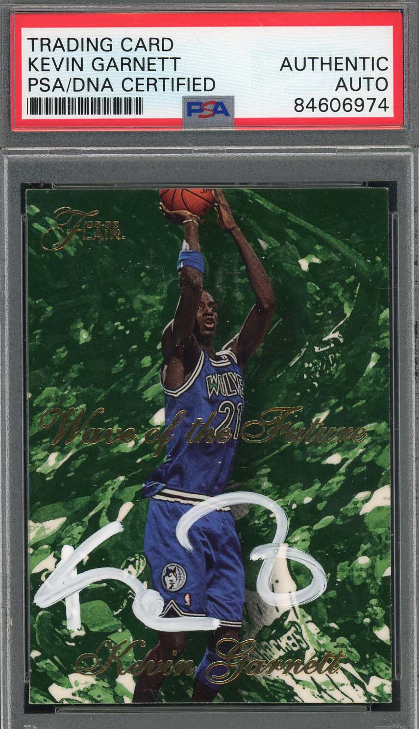 Kevin Garnett Autographed 1995 Flair Wave of Future Signed Rookie Card PSA Auto Kevin Garnett Autographed 1995 Flair Wave of Future Signed Rookie Card PSA Auto
