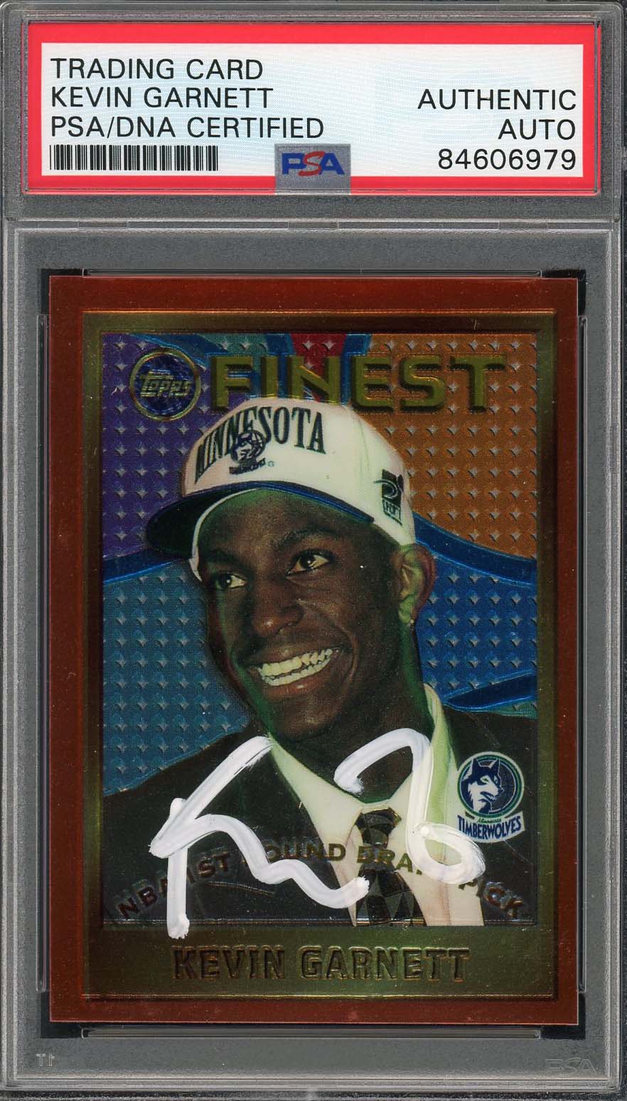 Kevin Garnett Autographed 1995 Topps Finest Signed Rookie Card #115 PSA Auto E Kevin Garnett Autographed 1995 Topps Finest Signed Rookie Card #115 PSA Auto E