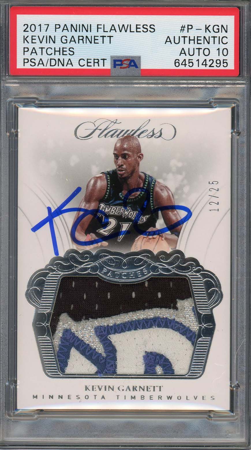 Kevin Garnett Autographed 2017 Panini Flawless Jersey Patch Card PSA Auto 10 12/25 Kevin Garnett Autographed 2017 Panini Flawless Jersey Patch Card PSA Auto 10 12/25