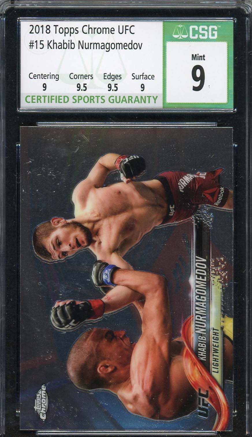 Khabib Nurmagomedov 2018 Topps Chrome UFC Card #15 Graded CSG 9 Khabib Nurmagomedov 2018 Topps Chrome UFC Card #15 Graded CSG 9