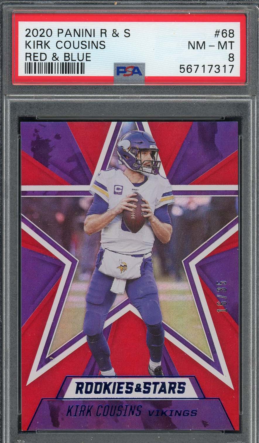 Kirk Cousins 2020 Panini Rookies & Stars Red & Blue Card #68 PSA 8 /35 Kirk Cousins 2020 Panini Rookies & Stars Red & Blue Card #68 PSA 8 /35