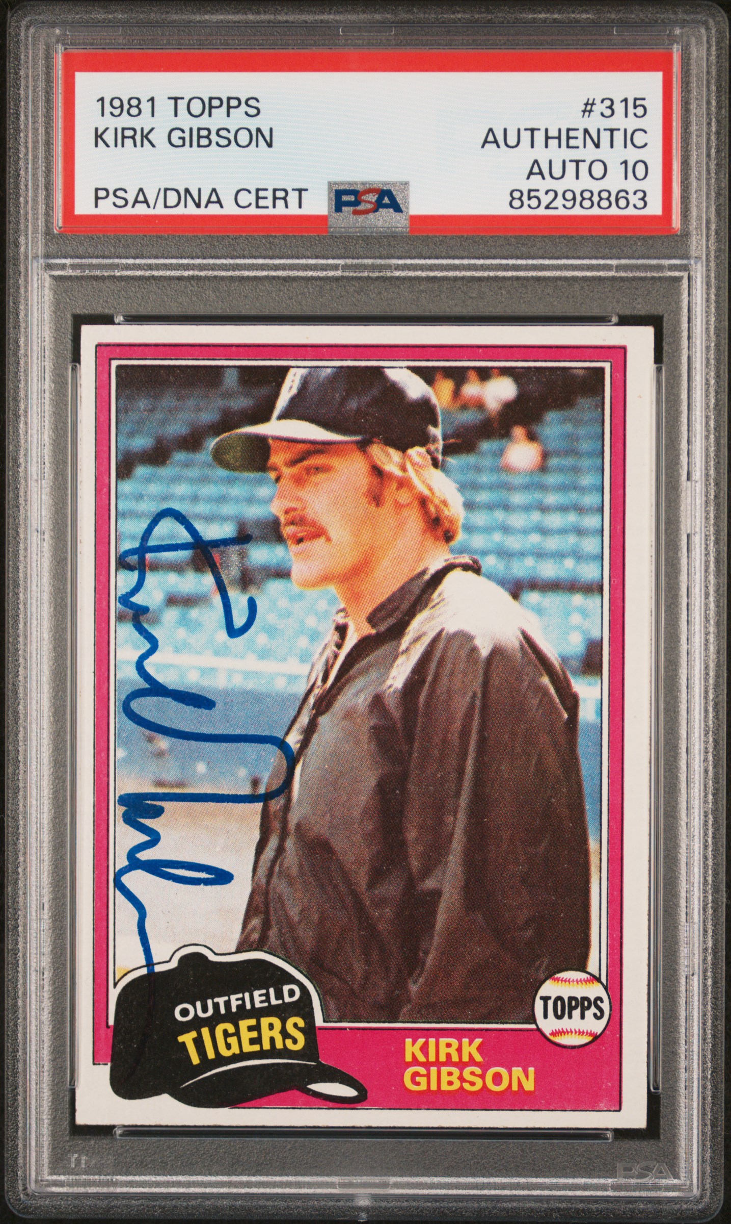 Kirk Gibson 1981 Topps Signed Baseball Rookie Card #315 Auto Graded PSA 10 98863