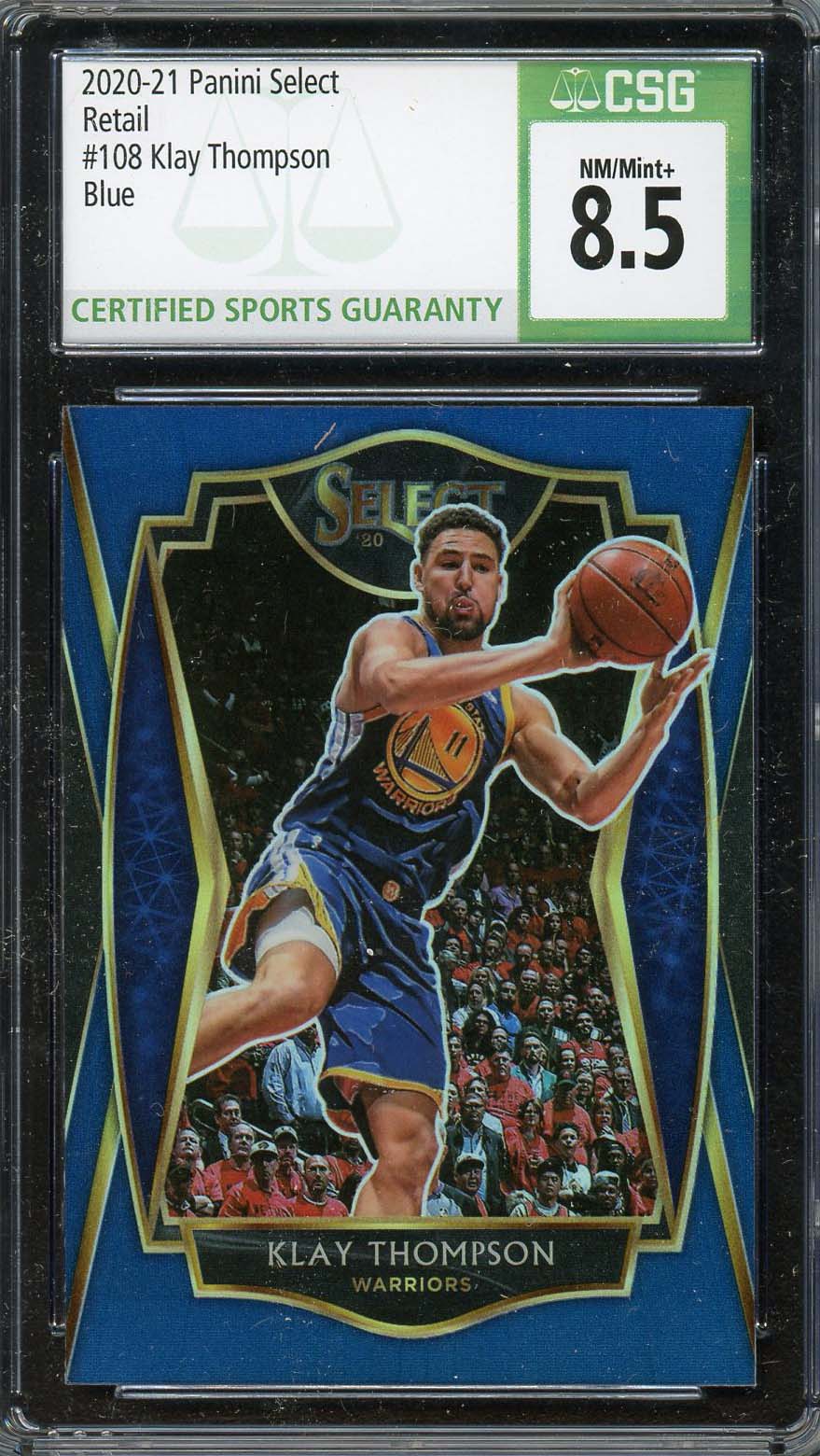 Klay Thompson 2020 Panini Select Retail Blue Basketball Card #108 Graded CSG 8.5