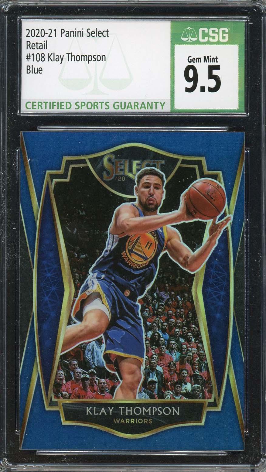 Klay Thompson 2020 Panini Select Retail Blue Basketball Card #108 Graded CSG 9.5 Klay Thompson 2020 Panini Select Retail Blue Basketball Card #108 Graded CSG 9.5