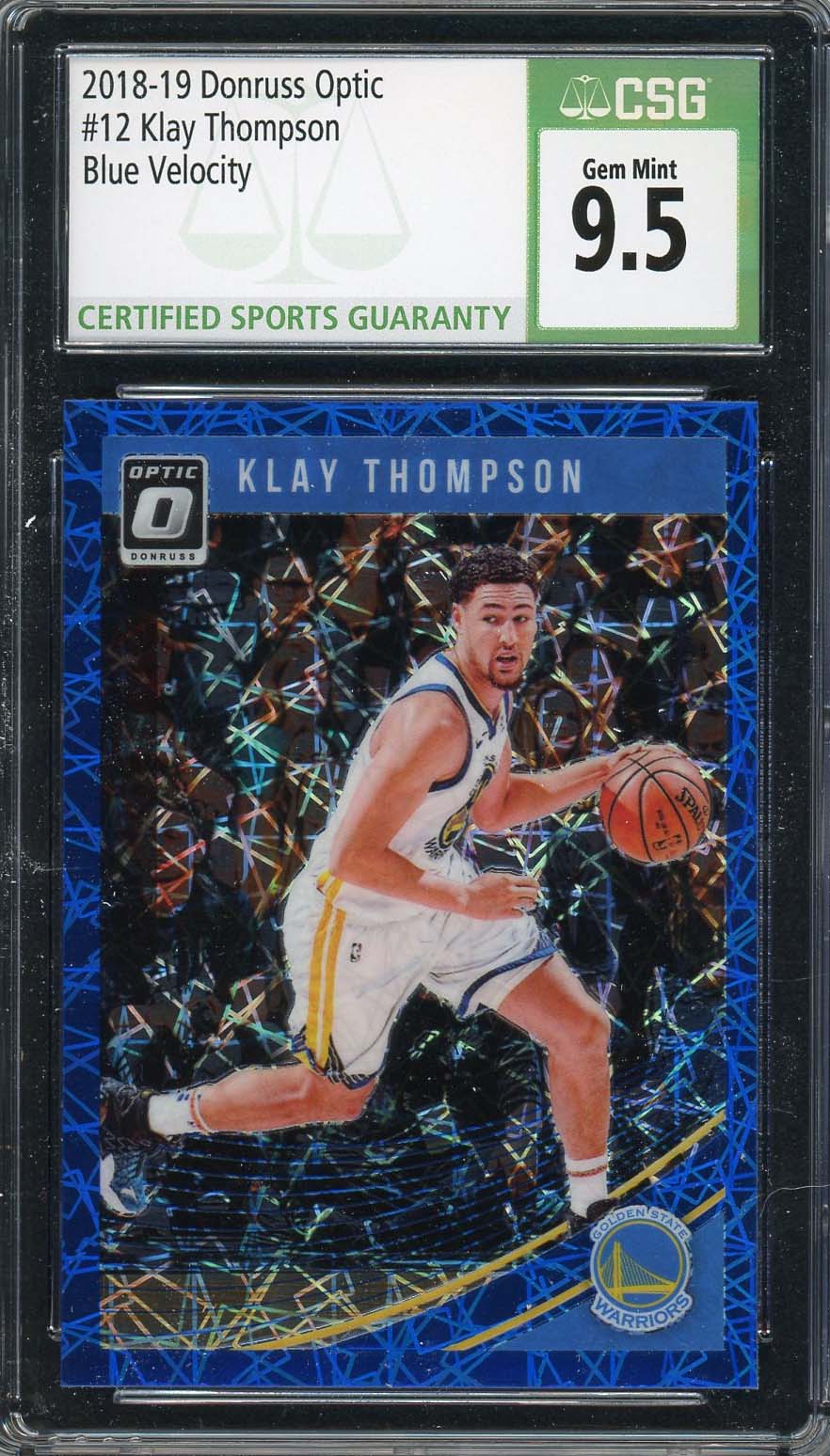 Klay Thompson 2018 Donruss Optic Blue Velocity Basketball Card #12 CSG 9.5