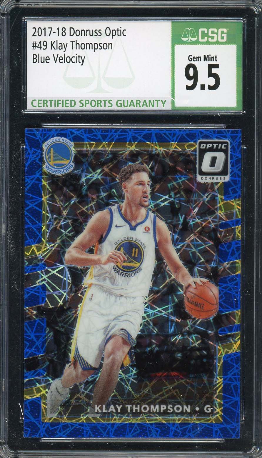 Klay Thompson 2017 Donruss Optic Blue Velocity Basketball Card #49 CSG 9.5