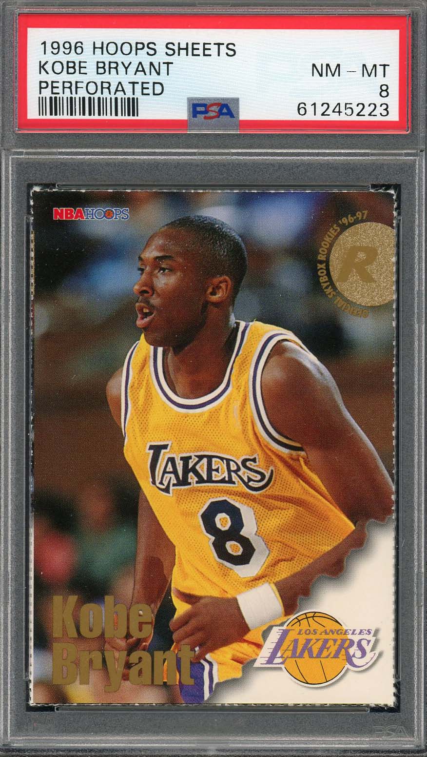 Kobe Bryant 1996 Hoops Perforated Basketball Rookie Card RC #281 Graded PSA 8