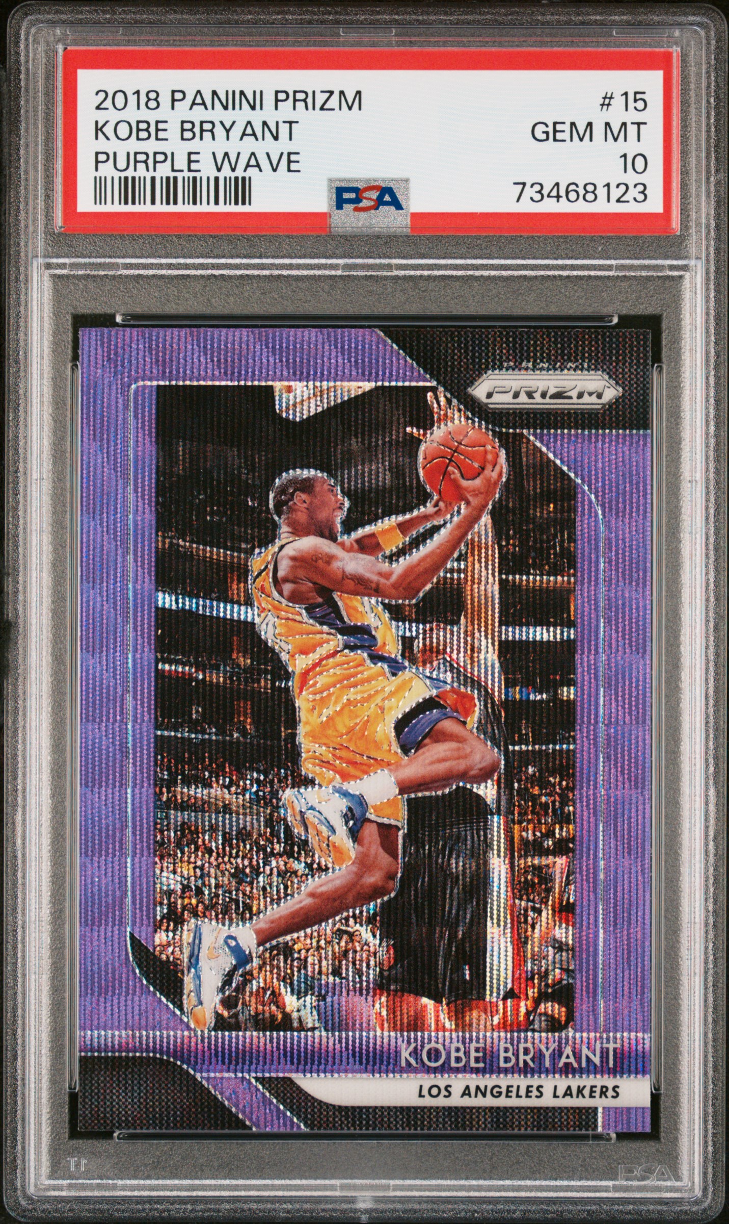 Kobe Bryant 2018 Panini Prizm Purple Wave Basketball Card #15 Graded PSA 10