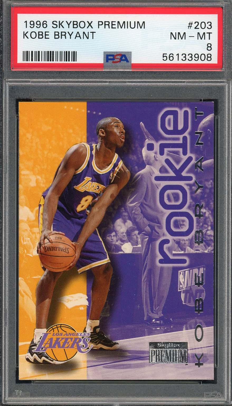 Kobe Bryant 1996 Skybox Premium Basketball Rookie Card #203 Graded PSA 8 Kobe Bryant 1996 Skybox Premium Basketball Rookie Card #203 Graded PSA 8