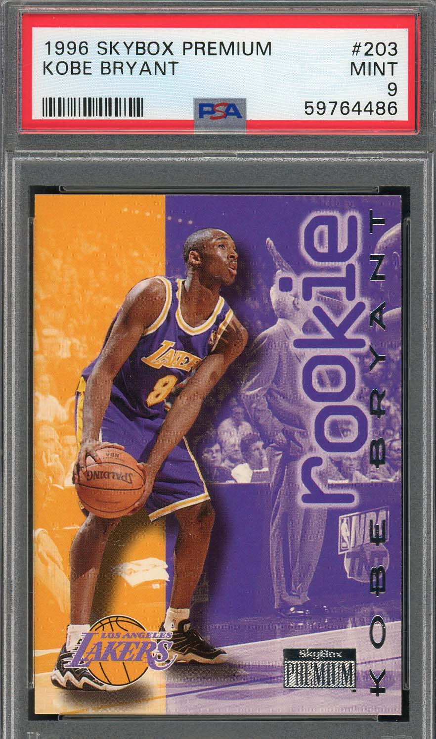 Kobe Bryant 1996 Skybox Premium Basketball Rookie Card #203 Graded PSA 9 Kobe Bryant 1996 Skybox Premium Basketball Rookie Card #203 Graded PSA 9