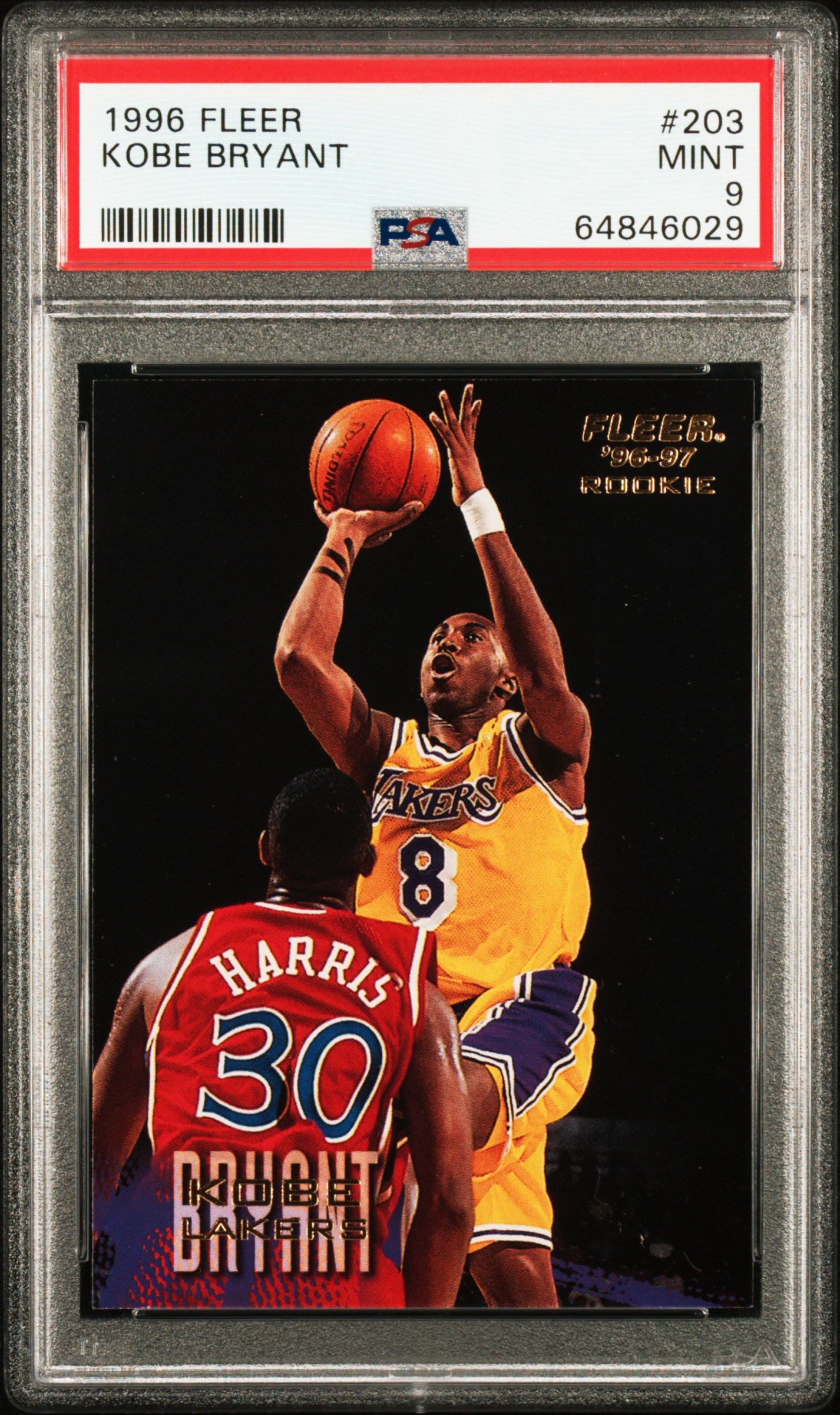 Kobe Bryant 1996 Fleer Basketball Rookie Card #203 Graded PSA 9