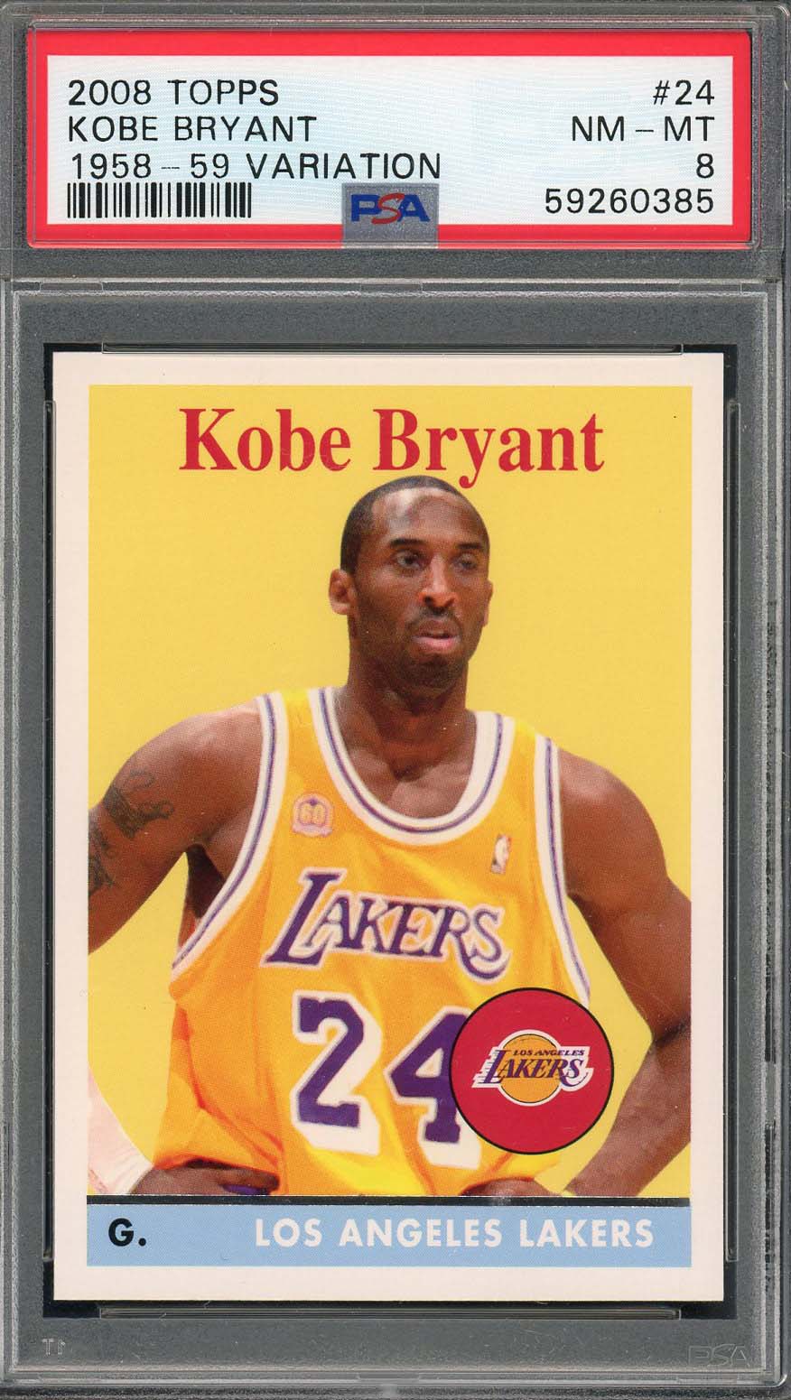 Kobe Bryant 2008 Topps 1958-59 Variation Basketball Card #24 Graded PSA 8