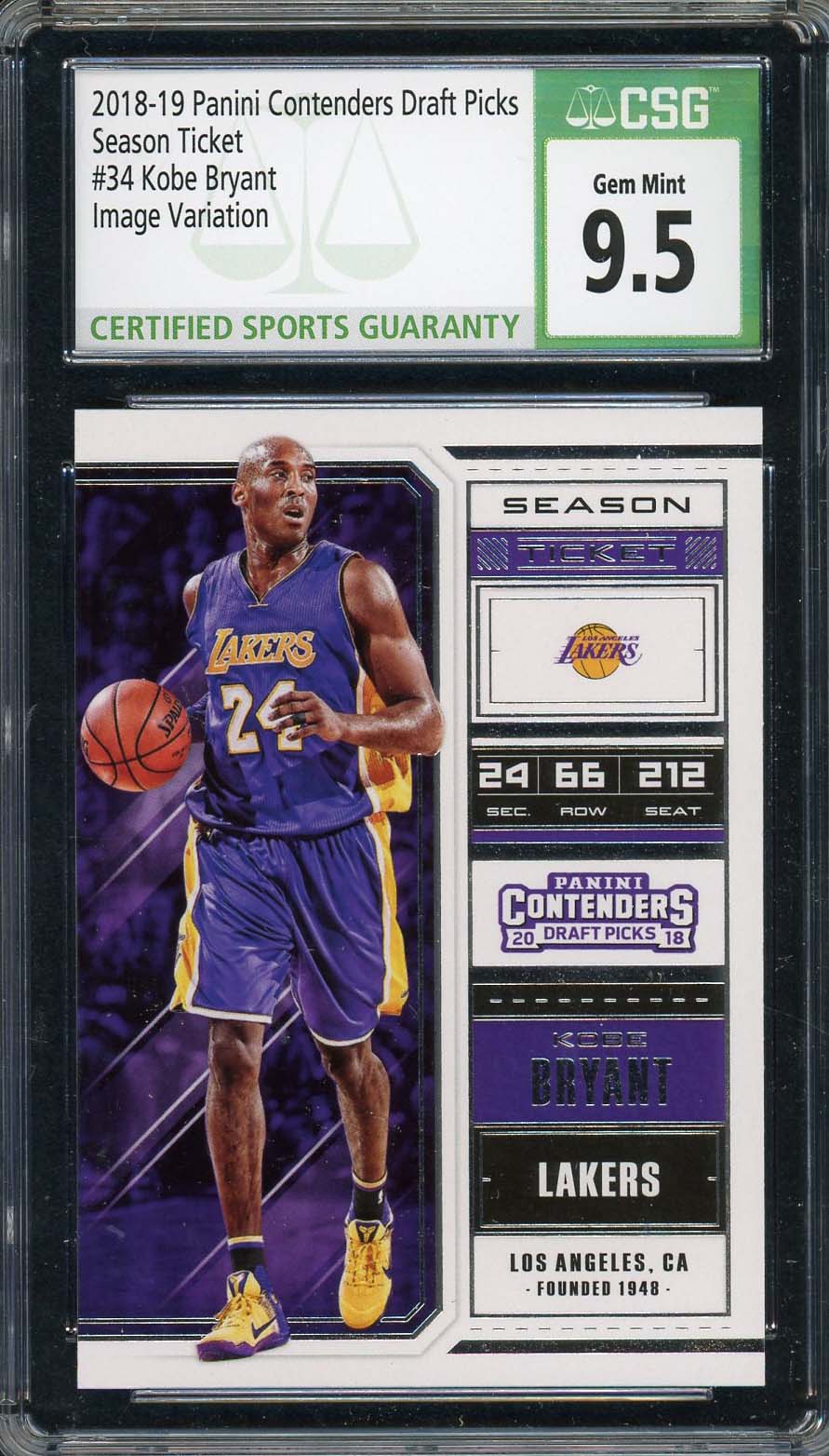 Kobe Bryant 2018-19 Panini Contenders Draft Picks Image Variation #34 CSG 9.5