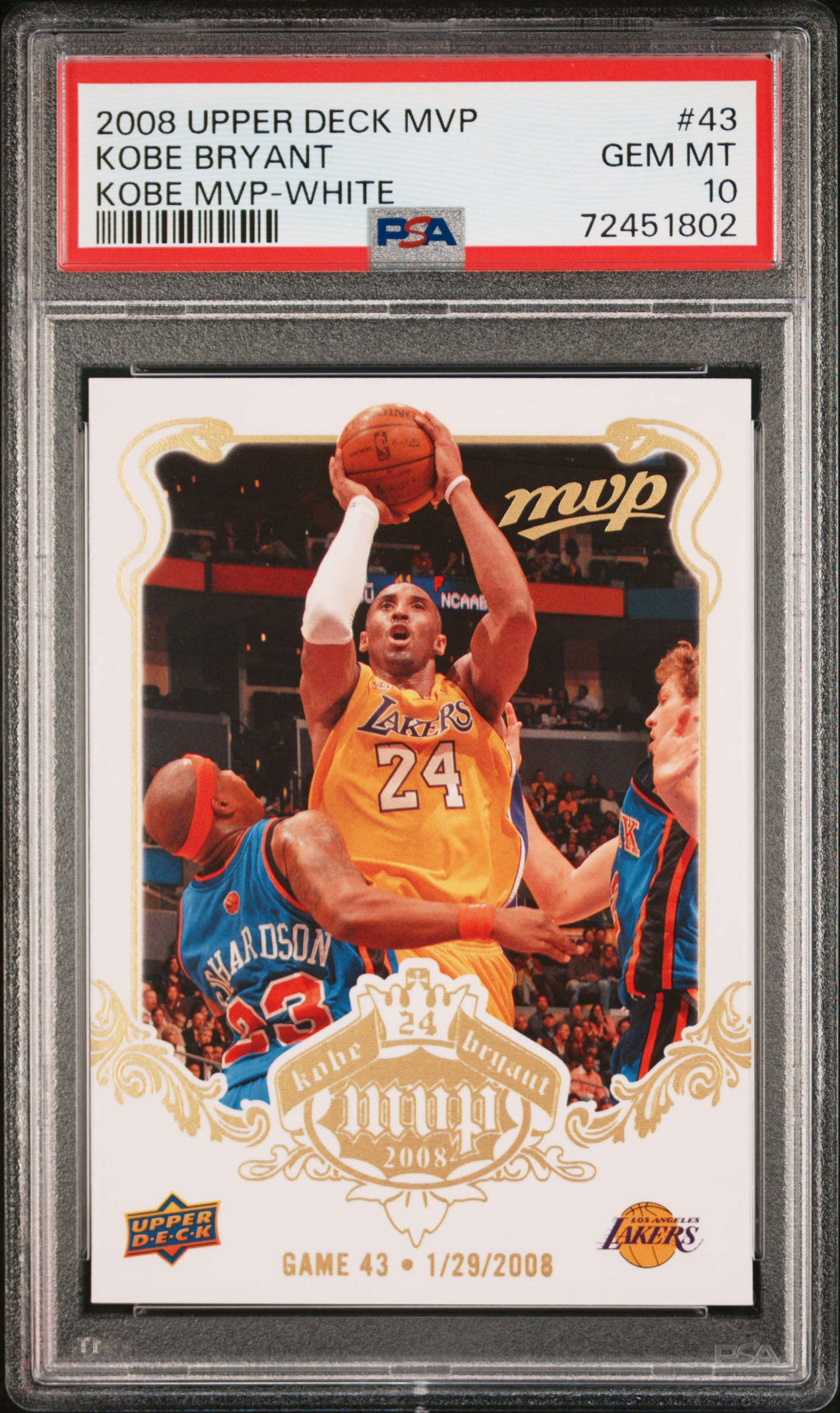 Kobe Bryant 2008 Upper Deck MVP White Basketball Card #43 Graded PSA 10