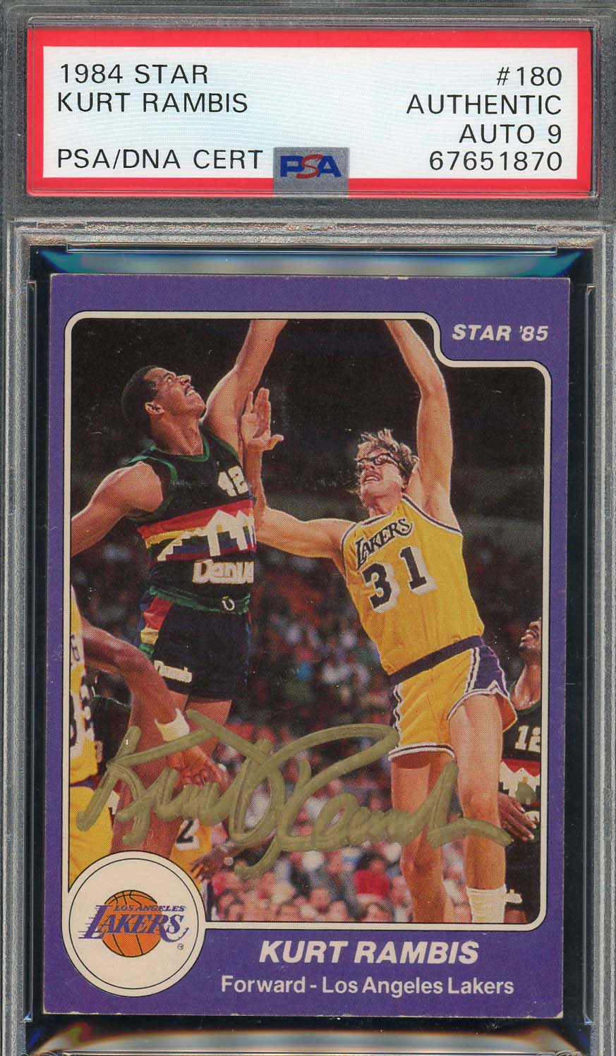 Kurt Rambis 1984 Star Basketball Rookie Card RC #180 Auto Graded PSA 9