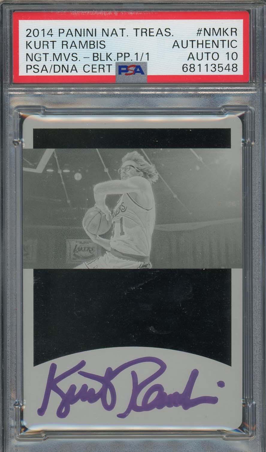 Kurt Rambis 2014 Panini National Treasures Signed Printing Card Auto PSA 10 1/1