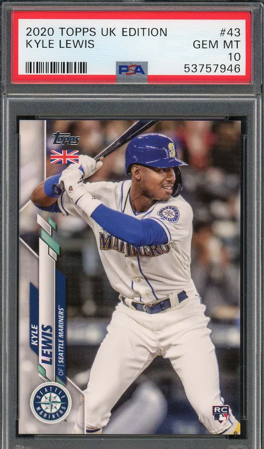 Kyle Lewis 2020 Topps UK Edition Baseball Rookie Card #43 Graded PSA 10