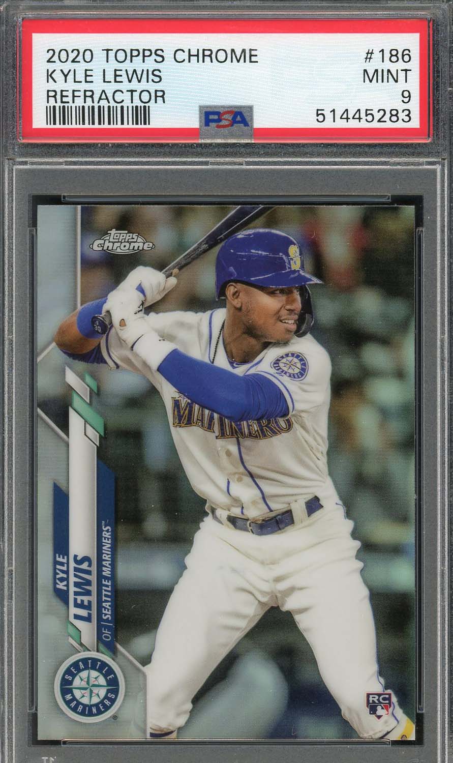 Kyle Lewis 2020 Topps Chrome Refractor Baseball Rookie Card #186 Graded PSA 9 Kyle Lewis 2020 Topps Chrome Refractor Baseball Rookie Card #186 Graded PSA 9