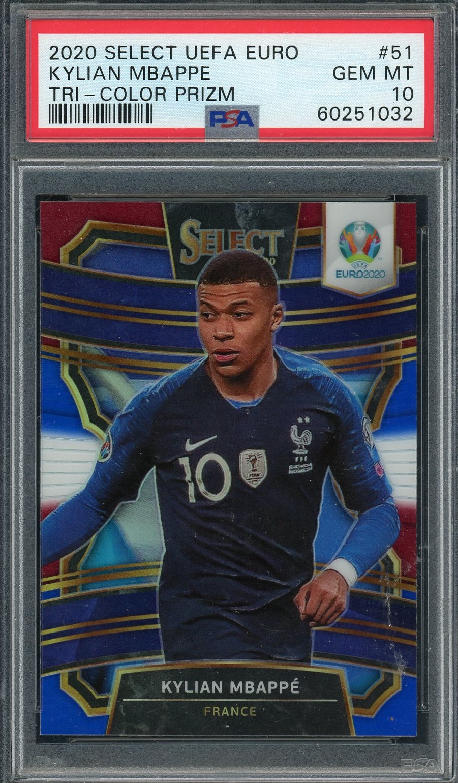 Kylian Mbappe 2020 Panini Select UEFA Euro Tri Color Soccer Card #51 PSA 10