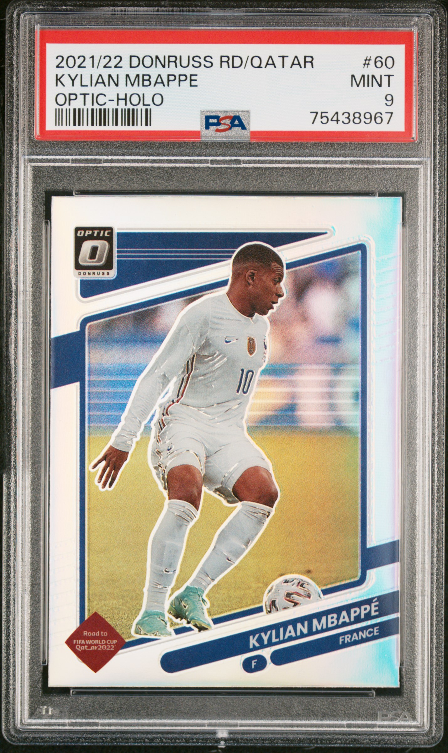 Kylian Mbappe 2021 Panini Donruss Optic Holo World Cup Soccer Card #60 PSA 9